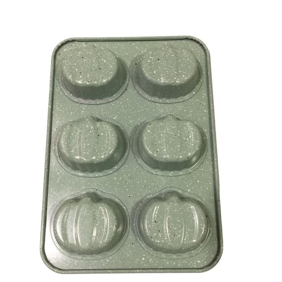 Sage & Oak 6-Cup Pumpkin Muffin Pan Nonstick Carbon Steel Speckled Aqua - Picture 2 of 4